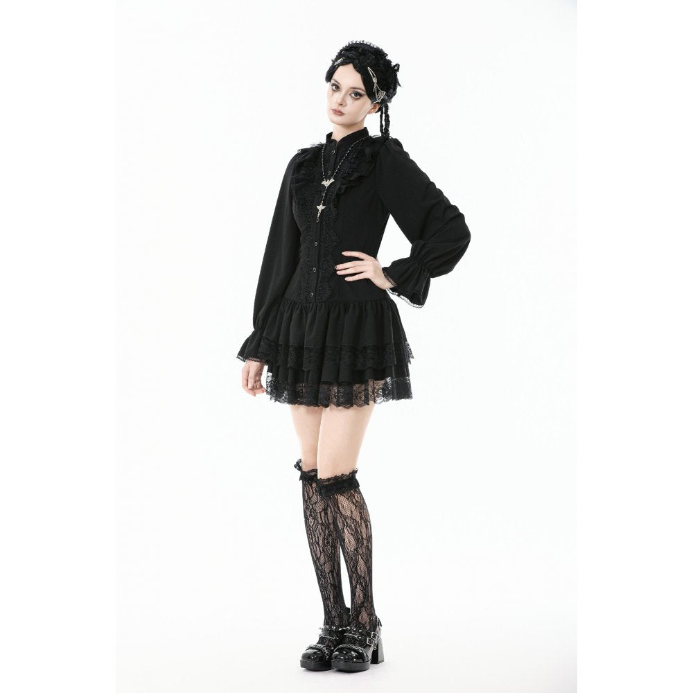 Dark in Love Desdemona Victorian Mini Dress – Black Lace Gothic Style