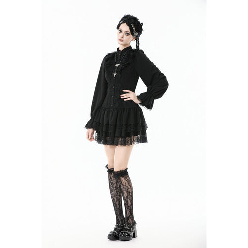 Dark in Love Desdemona Victorian Mini Dress – Black Lace Gothic Style