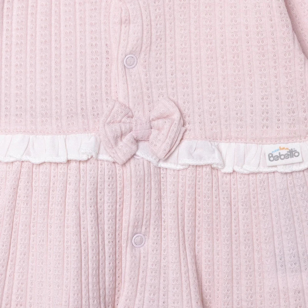 Bebetto Girls Cardigan & Footed Trousers Set Bow Print Long - Pink
