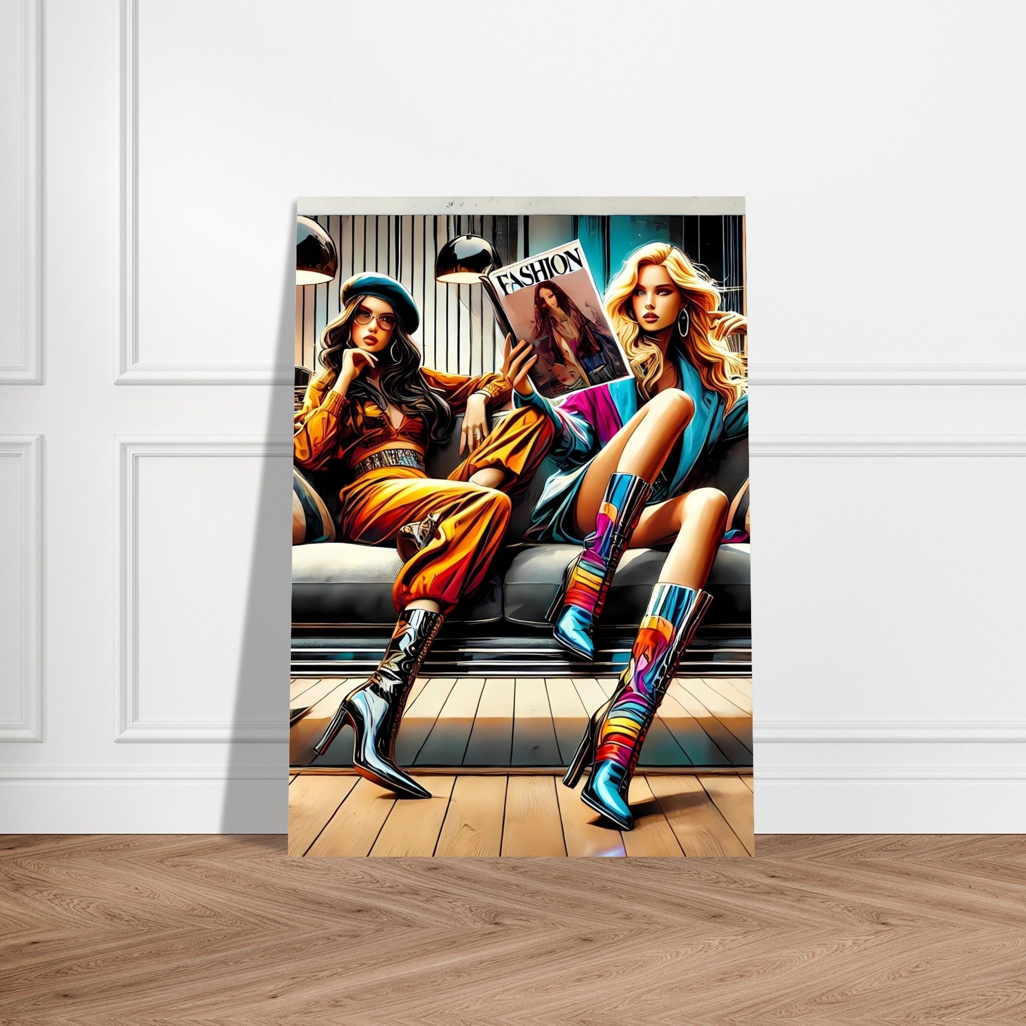 Fashion Lounge Poster – Stylish High Heel & Magazine Scene