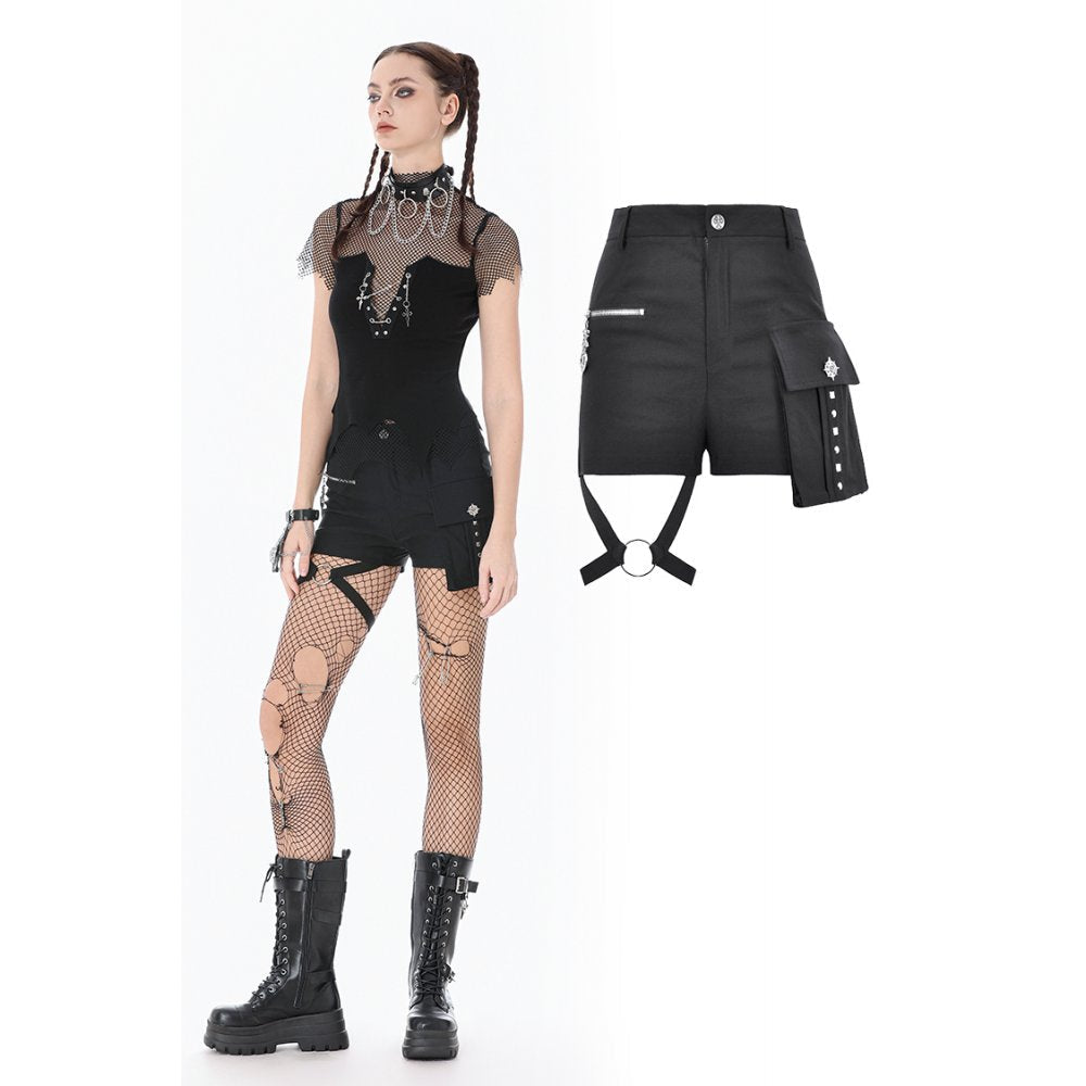 Dark in Love Punk Metal Utility Shorts – High-Waisted Industrial Style