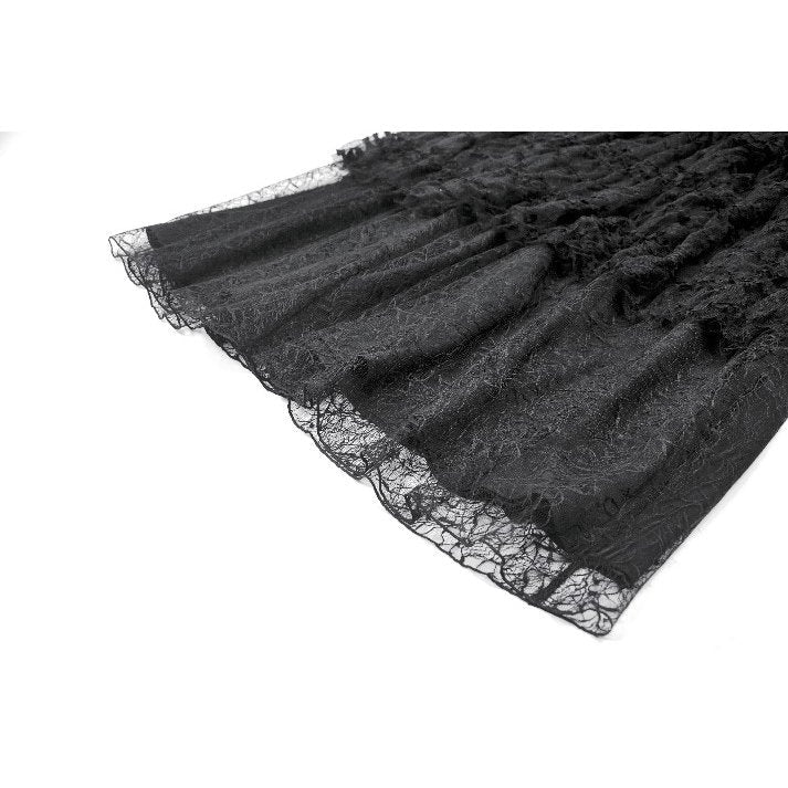 Dark in Love Morticia Gothic Velvet & Lace Tiered Skirt in Black