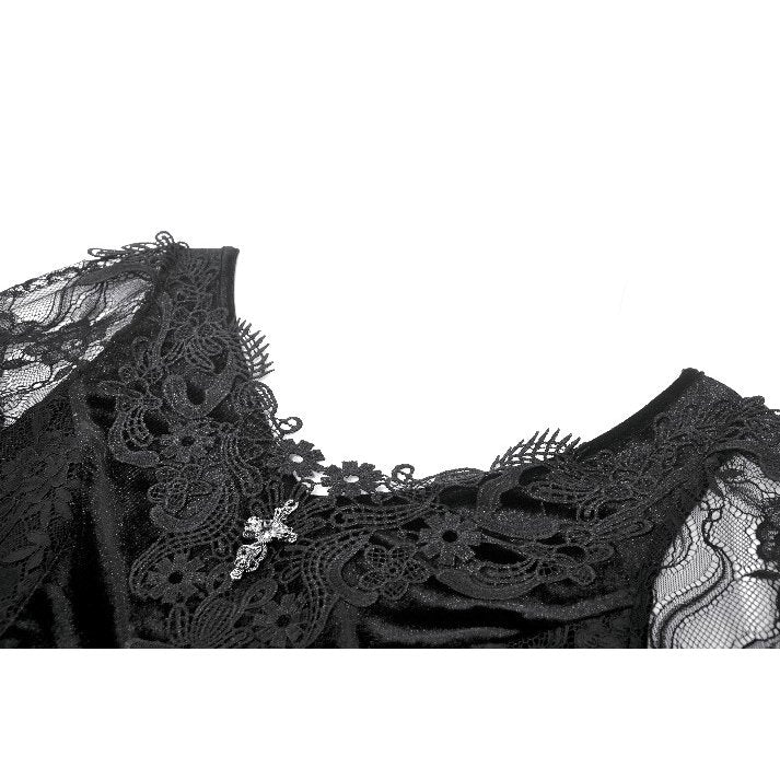 Dark in Love Gothic Velvet & Lace Embroidered Dress | Kate's Clothing