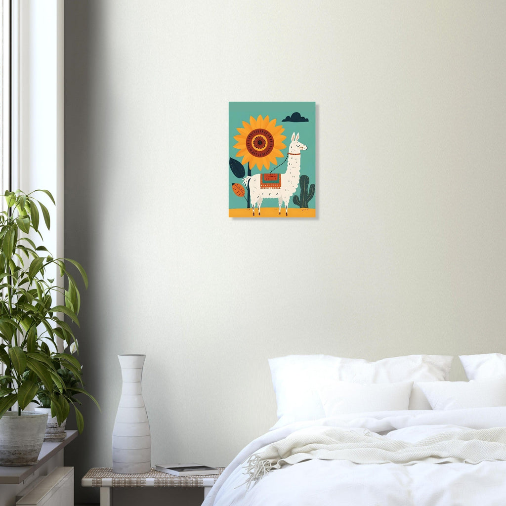 Whimsical Llama Folk Art Poster - Boho Wall Decor - Modern Mid-Century Colors