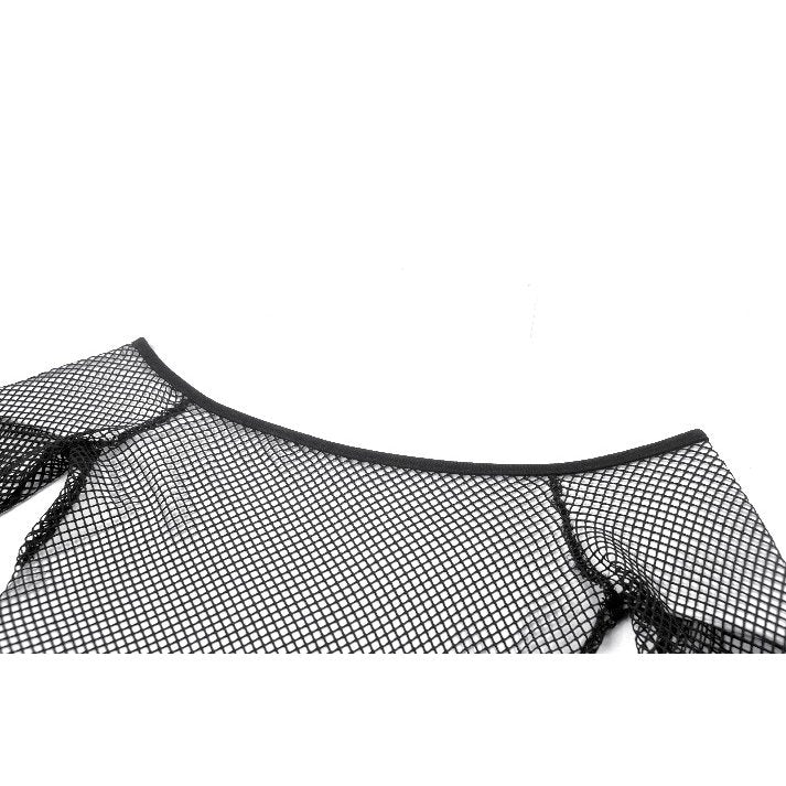 Dark in Love Lyra Fishnet Off-Shoulder Gothic Mesh Top – Black
