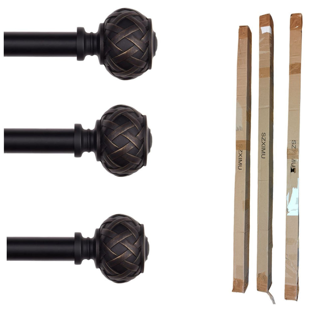 SZXIMU Curtain Pole – 182-365cm Extendable Black Metal Rod, 3pcs