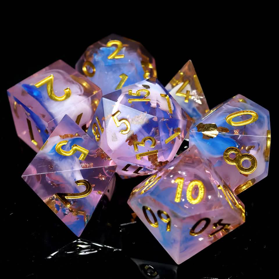 Unicorn Cream | Sharp Edge Dice | Resin | 7 Piece Set