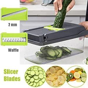 OLIYA 12-in-1 Vegetable Chopper and Onion Slicer with 6 Steel Blades