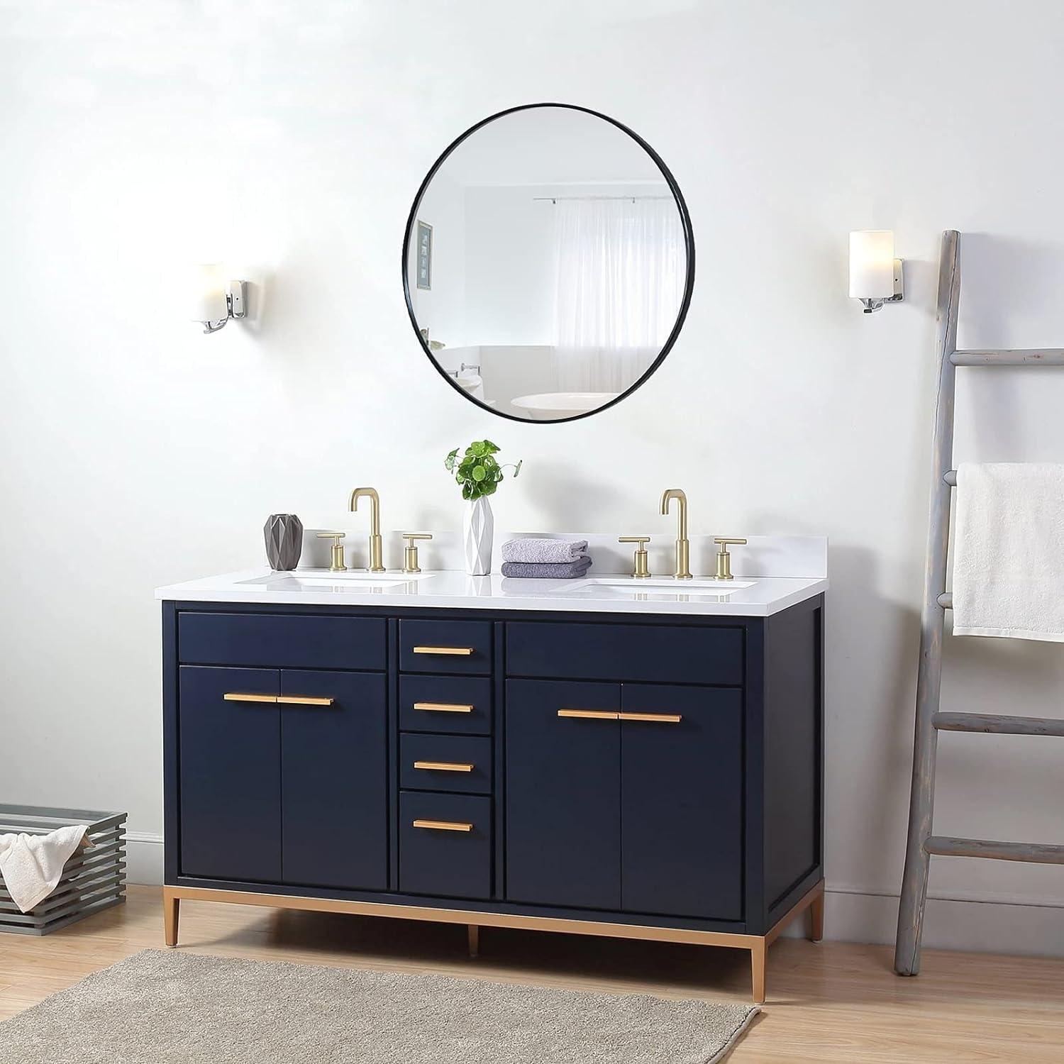 ZENIDA Round Wall Mirror – 50cm Black Metal Frame Modern Bathroom Decor