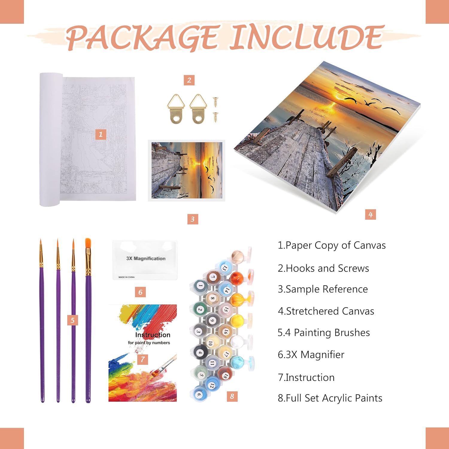 TONZOM Paint by Numbers Kit - Sunset DIY Framed Canvas Art, 40x50cm