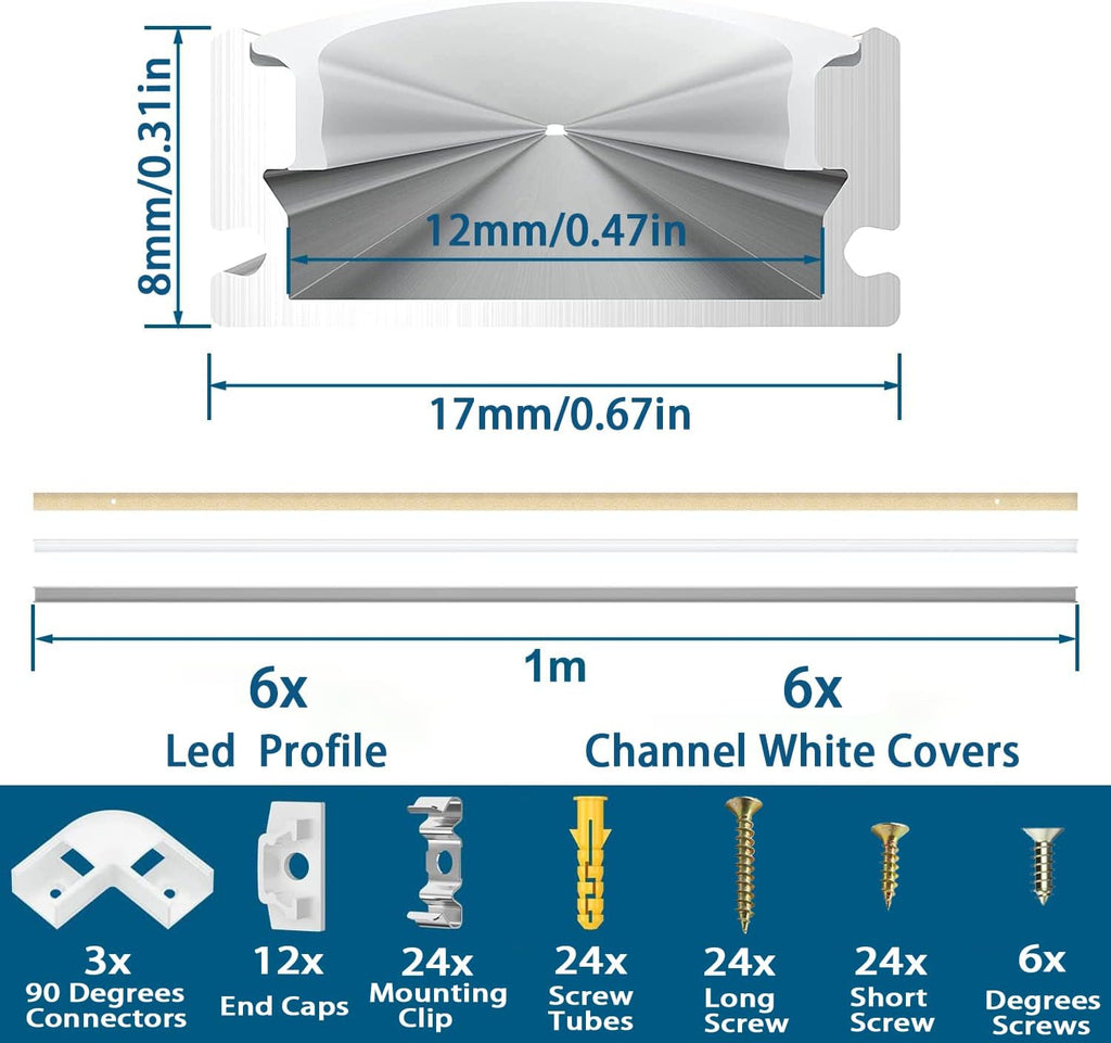 Chesbung U-Shape LED Aluminum Channel with Milky Cover, 1m 4-Pack
