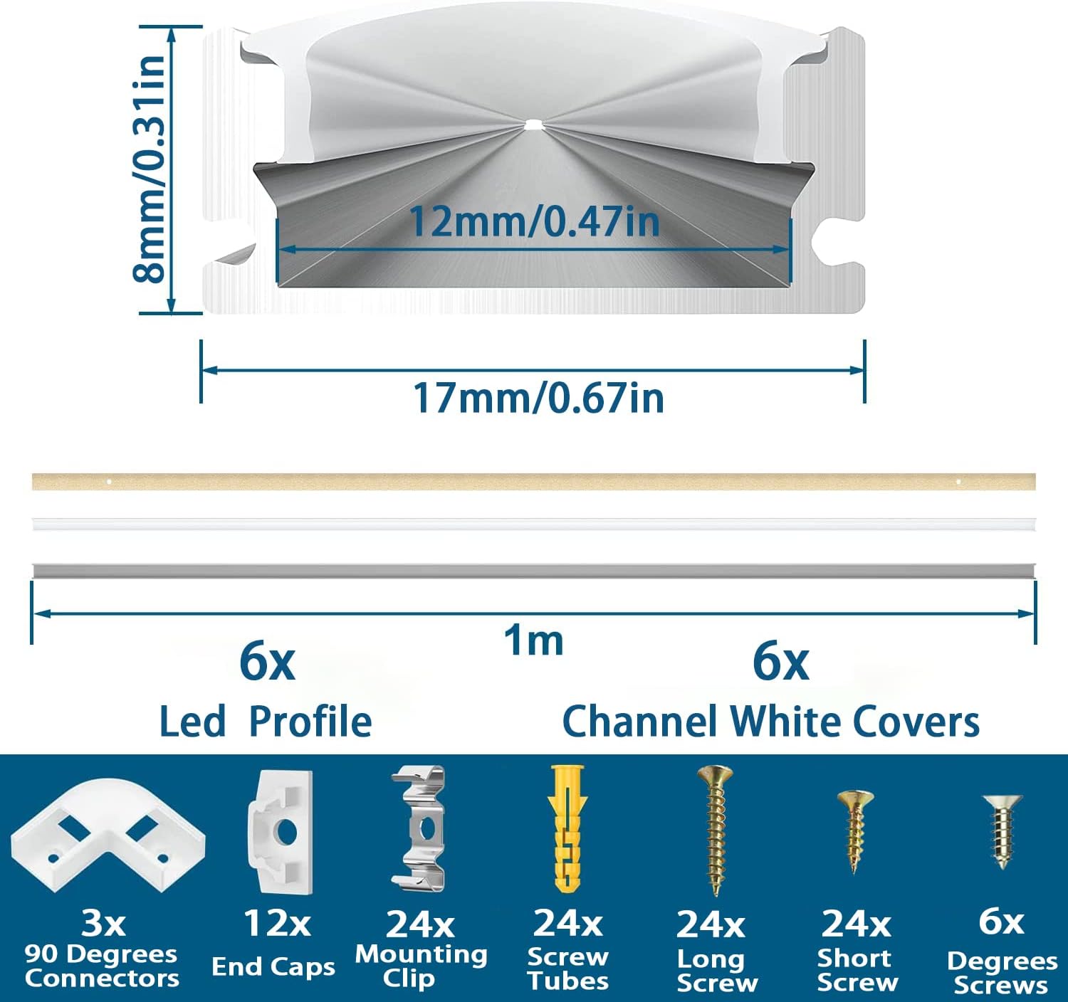 Chesbung U-Shape LED Aluminum Channel with Milky Cover, 1m 4-Pack