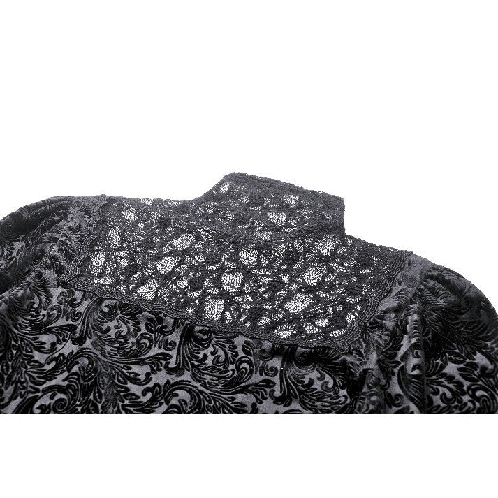 Dark in Love Cyra Gothic Jacquard Velvet Bell Sleeve Turtle Neck Top