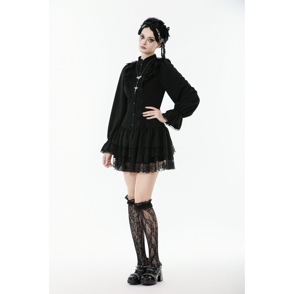 Dark in Love Desdemona Victorian Mini Dress – Black Lace Gothic Style