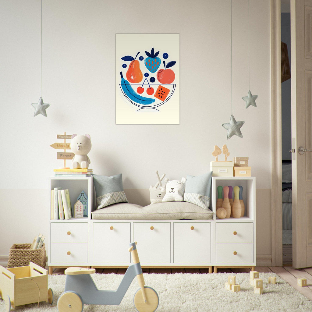 Modern Fruit Bowl Poster - Scandinavian Kitchen Wall Art - Colorful Food Illustration Print