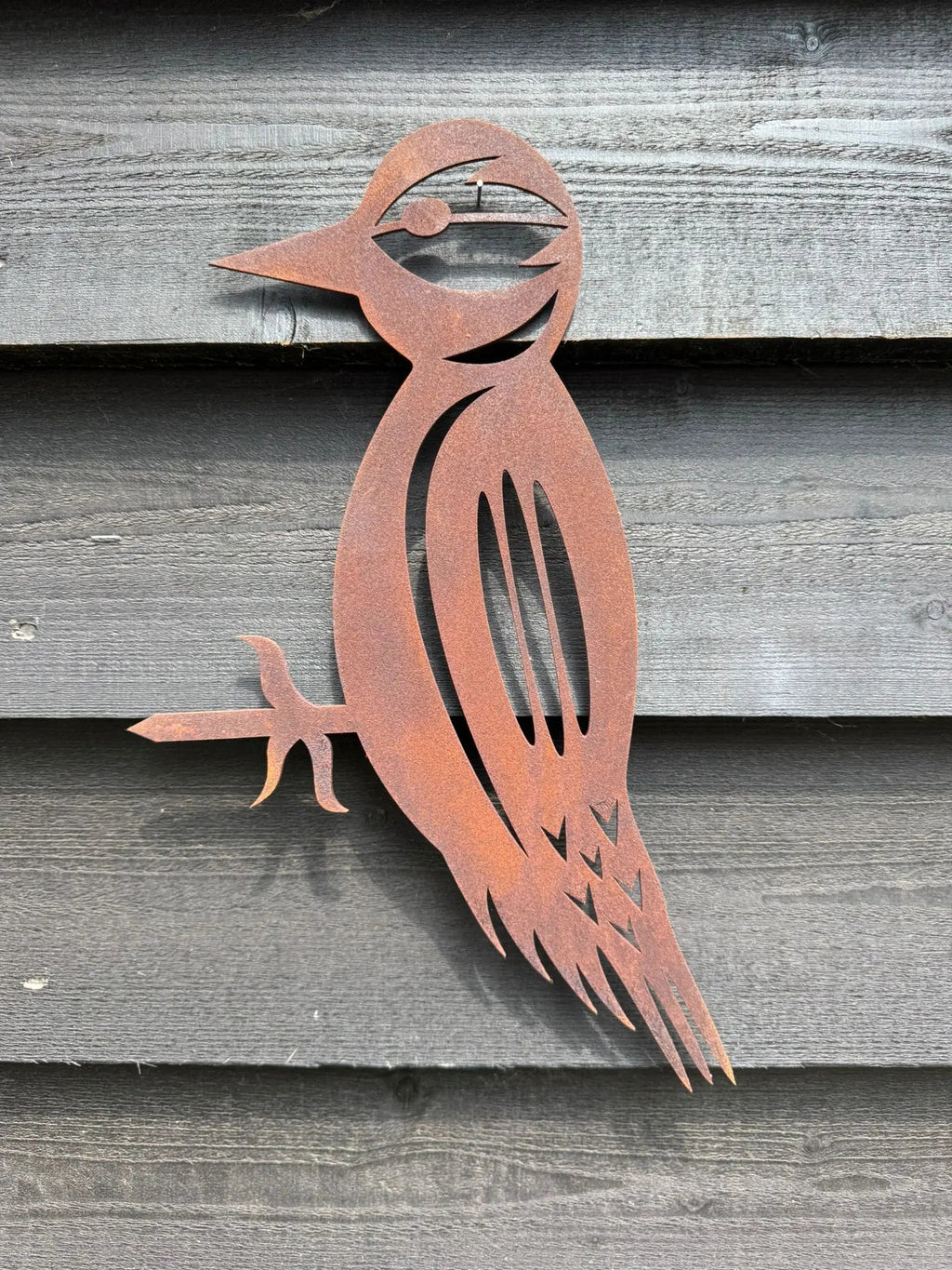 Rusty Metal Woodpecker Garden Decoration | Steel Outdoor Art by RWN