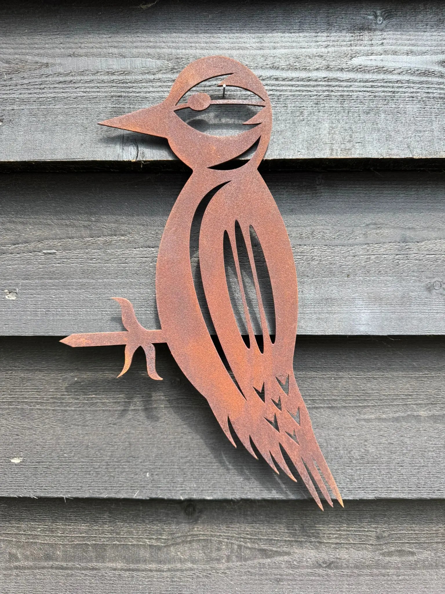 Rusty Metal Woodpecker Garden Decoration | Steel Outdoor Art by RWN