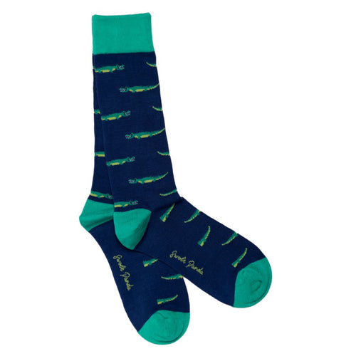 Swole Panda Crocodile Bamboo Socks – Breathable Deep Blue Novelty Socks