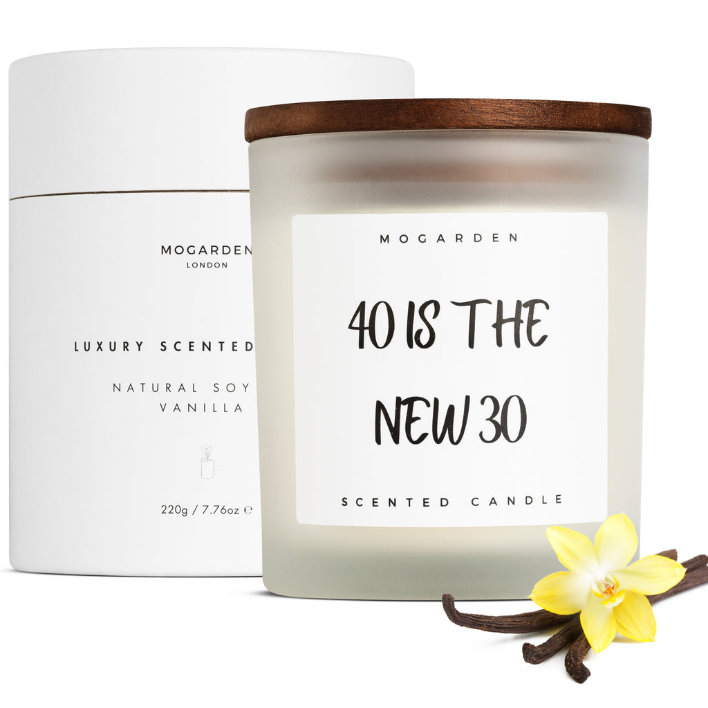 Mogarden 40th Birthday Candle | Luxury Vanilla Amber Soy Wax Gift - 220g