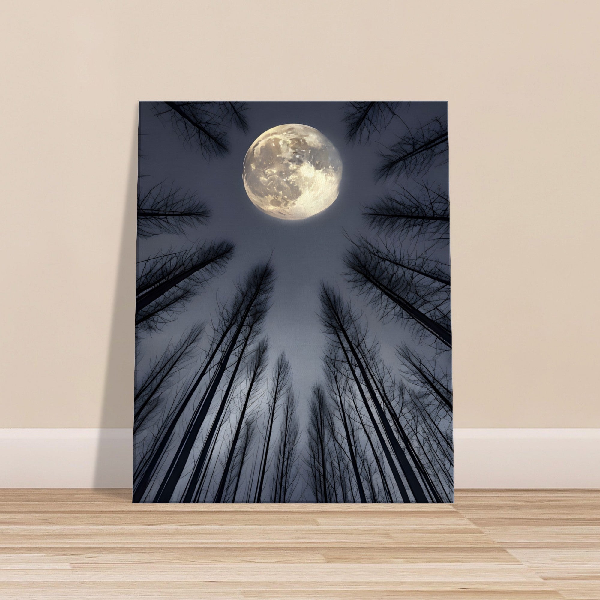 Ethereal Night Landscape Canvas – Glowing Moon & Forest Scene