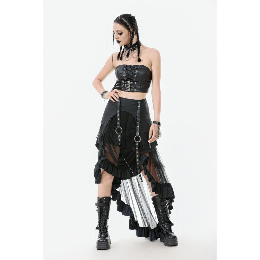 Dark in Love Ravena Faux Leather Corset Top – Black Buckled Goth Style