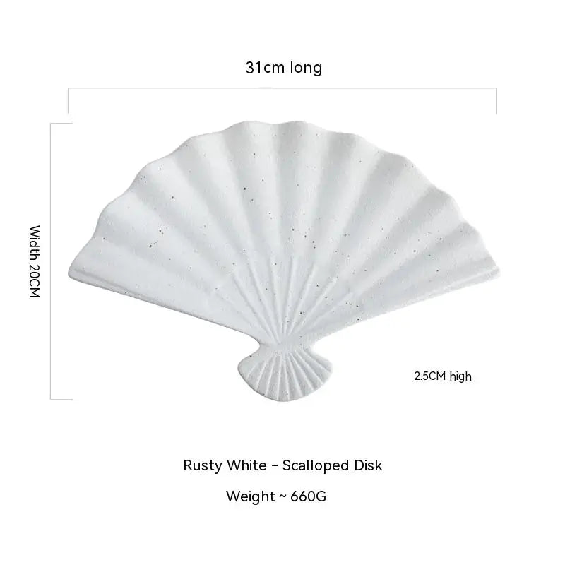 Japanese Ceramic Sushi Fan-Shaped Meal Plate