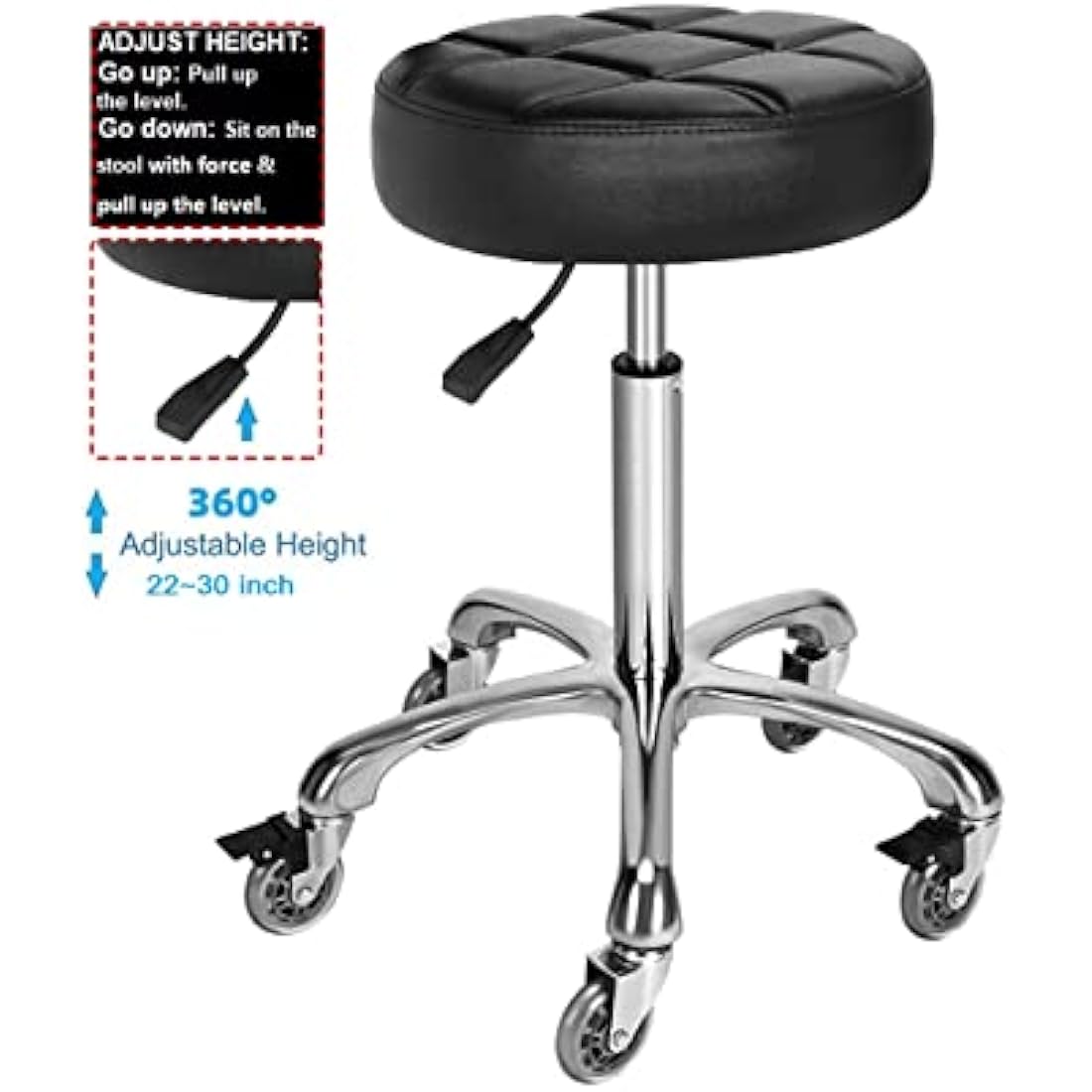 McDooFly Heavy Duty Rolling Stool – Adjustable Swivel Shop Chair, Black