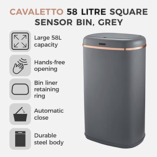 Tower Cavaletto 58L Square Sensor Bin – Grey and Rose Gold