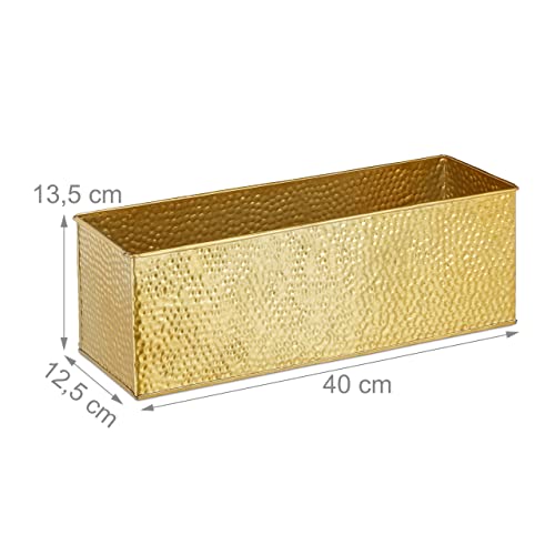 Relaxdays Hammered Gold Metal Window Box – Rectangular Indoor Planter