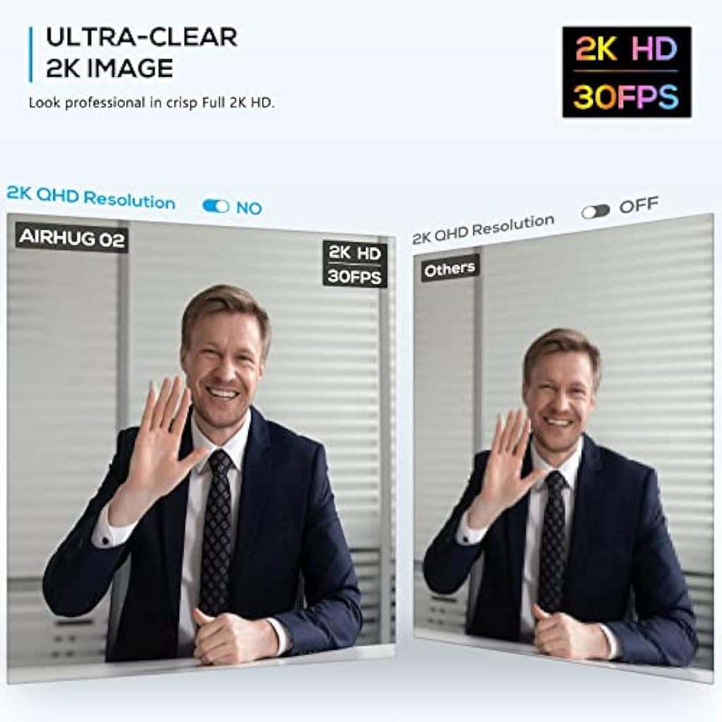 AIRHUG 02 2K Webcam No Microphone – QHD USB Web Camera with Privacy Cover