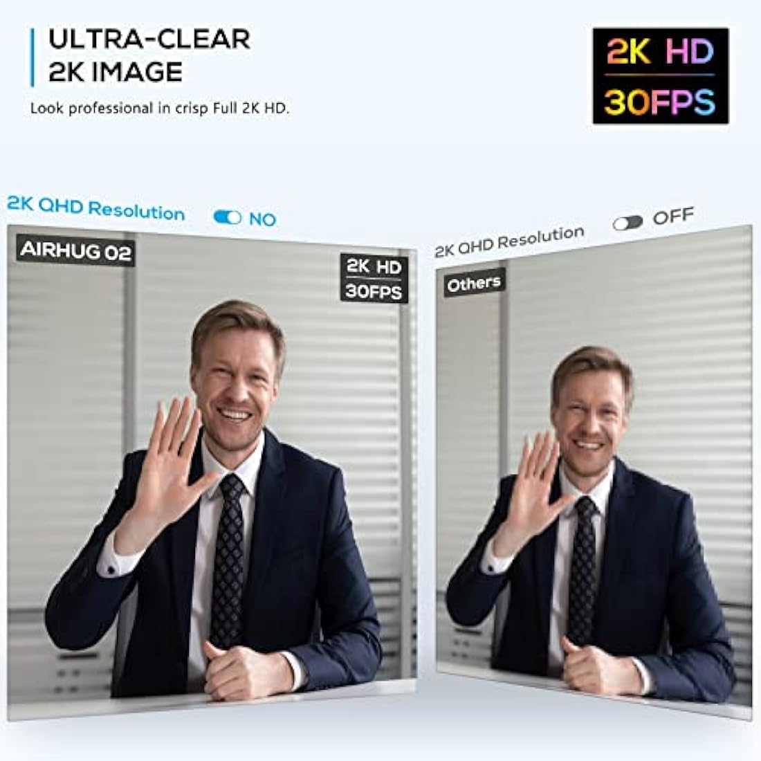 AIRHUG 02 2K Webcam No Microphone – QHD USB Web Camera with Privacy Cover
