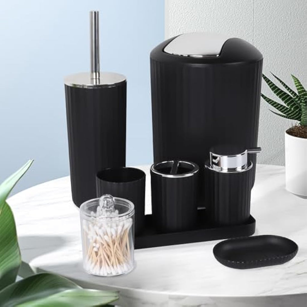 Jolof Store 8-Piece Bathroom Accessories Set with Trash Can - Black