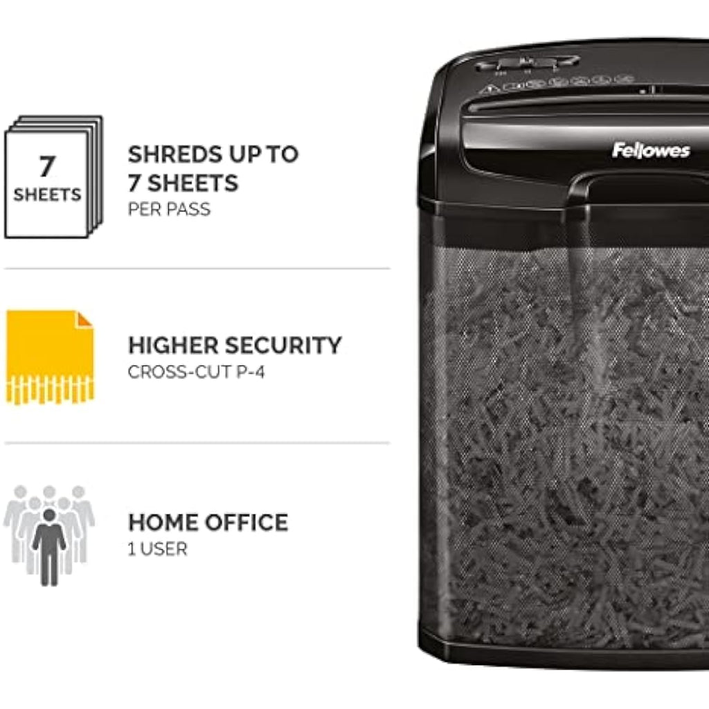 Fellowes Powershred M-7CM 7-Sheet Cross-Cut Paper Shredder | Black