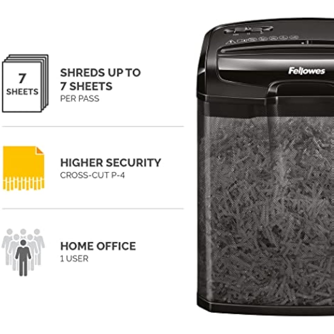 Fellowes Powershred M-7CM 7-Sheet Cross-Cut Paper Shredder | Black