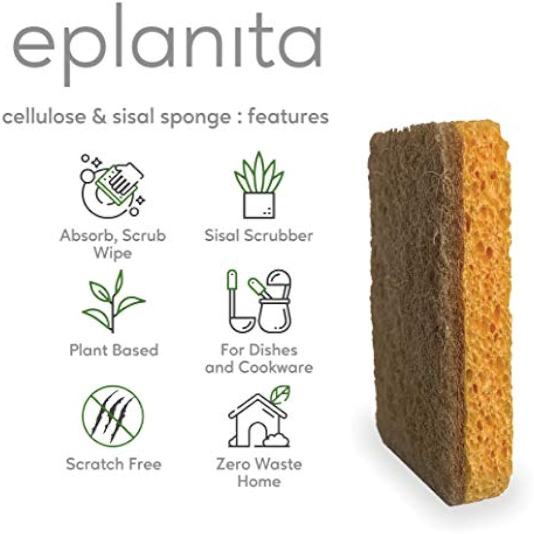 eplanita Natural Plant Based Scrub Sponges | 6 Pack Biodegradable Scourers