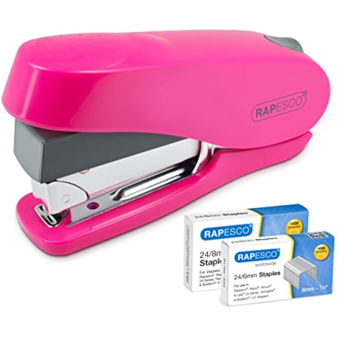 Rapesco Luna Less Effort Desktop Stapler | 50 Sheet Capacity | Hot Pink