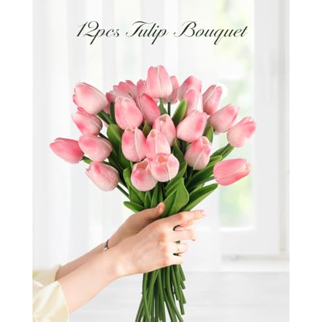 N&T NIETING Real Touch Artificial Tulips – 12Pcs Latex Flowers, Light Pink