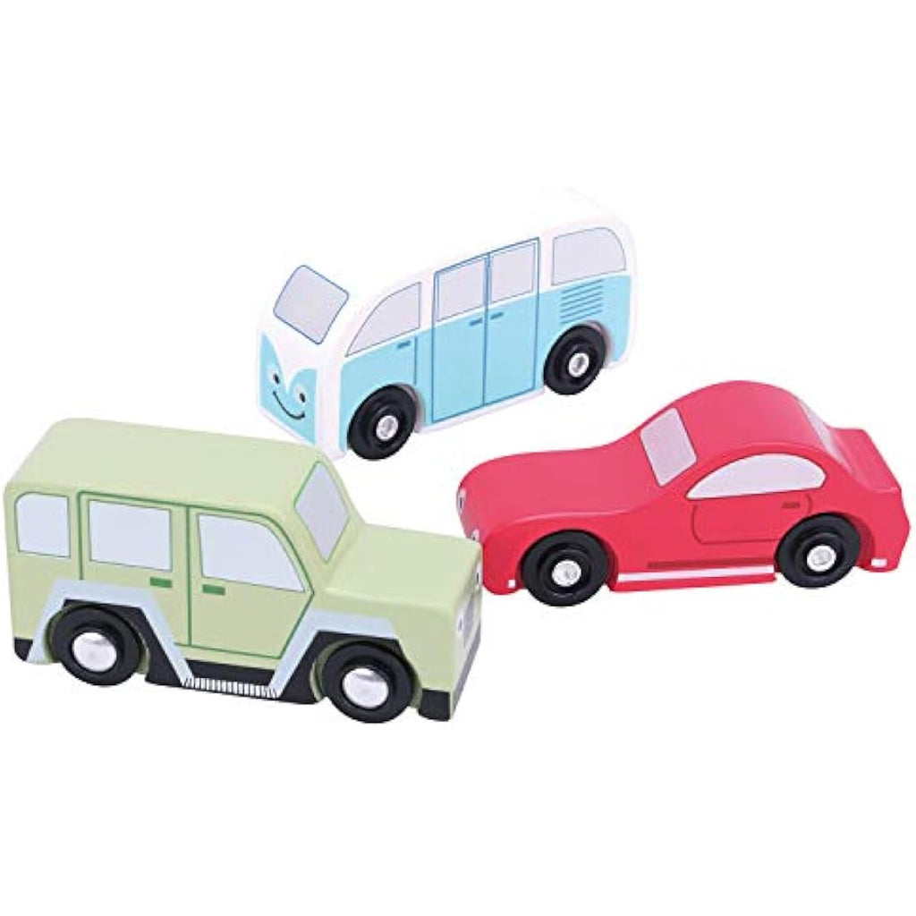New Classic Toys Wooden Cars Set – 3 Piece Montessori Toy Vehicles