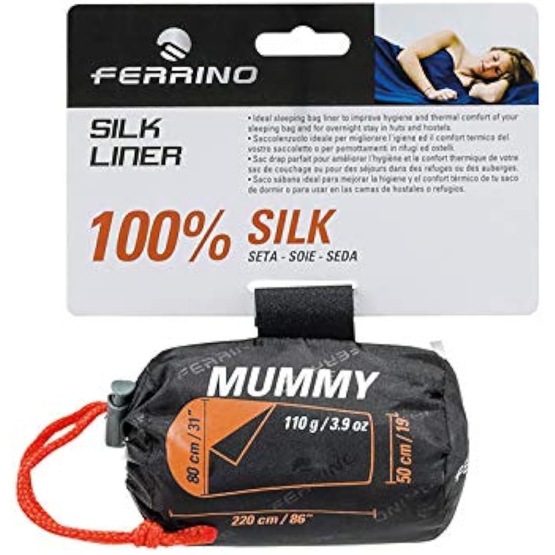 Ferrino Silk Sleeping Bag Liner – Ultralight Mummy Model – White