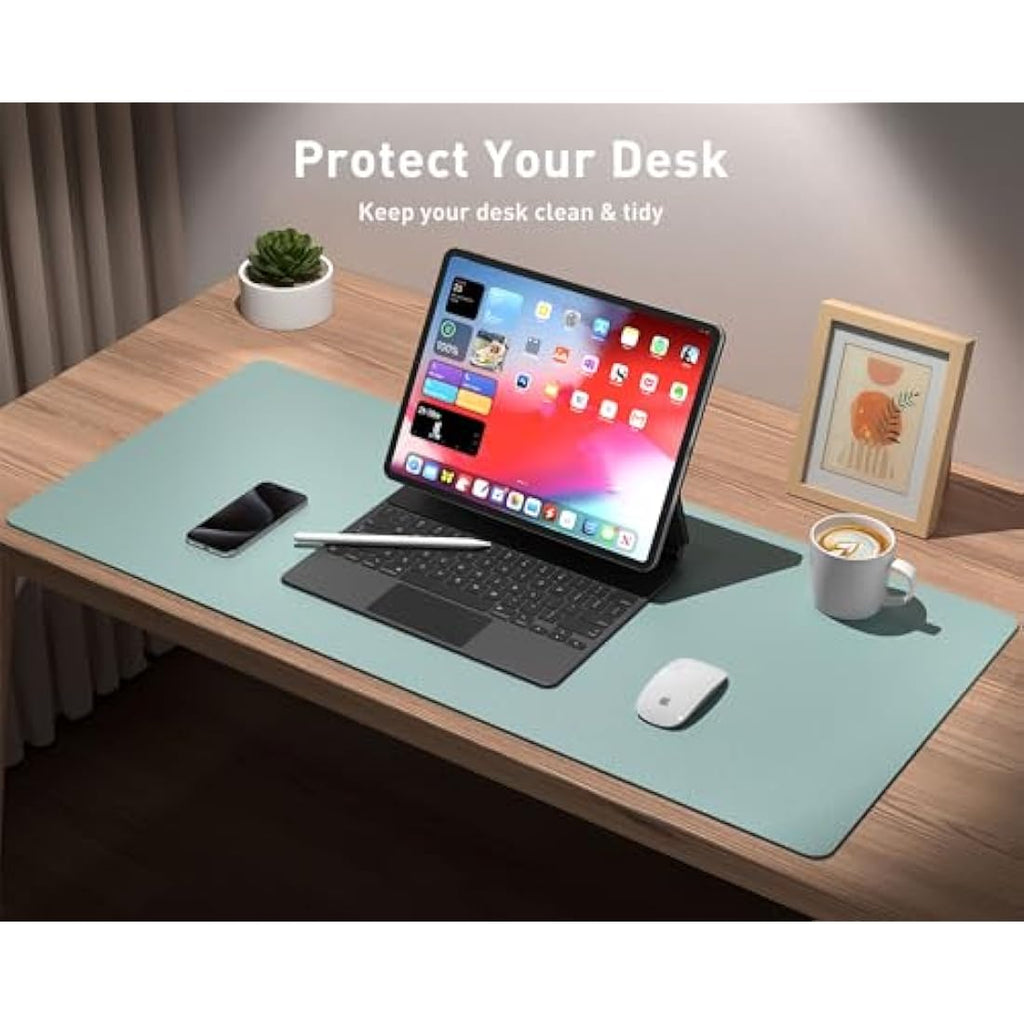 Aothia PU Leather Desk Mat – Non-Slip Waterproof Mouse Pad, Light Blue