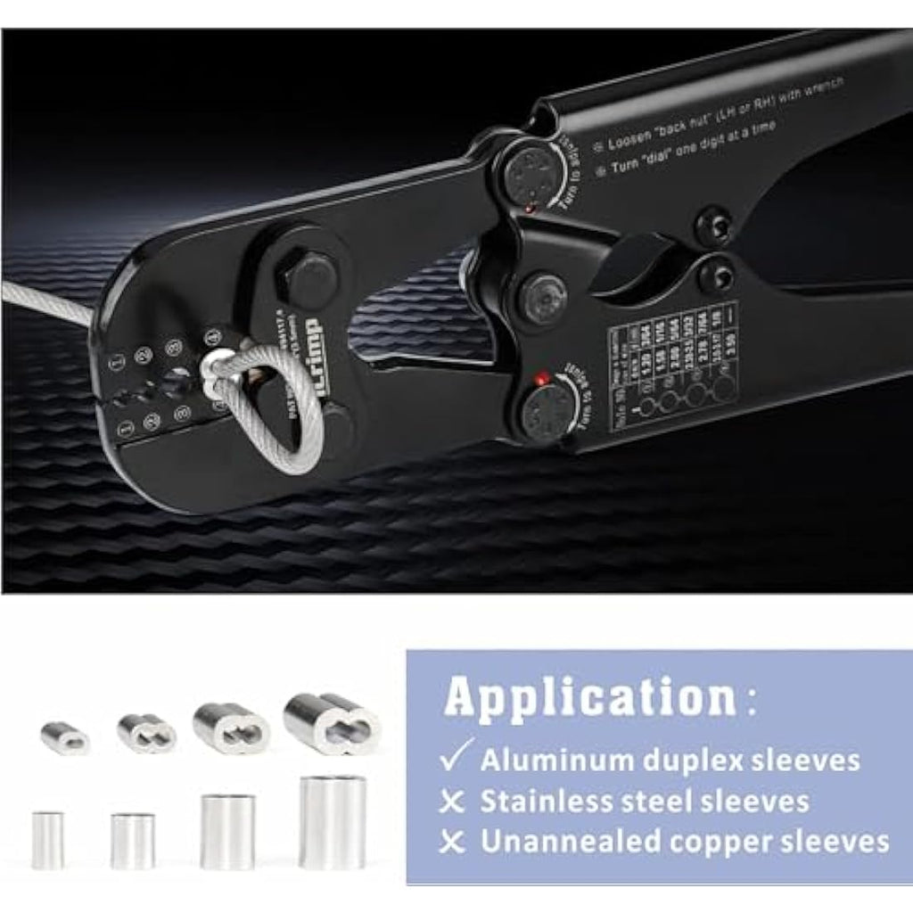 iCrimp Wire Rope Crimping Tool Kit with 375pcs Sleeves & Thimbles