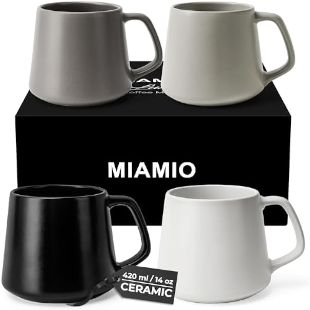 MIAMIO Ceramic Coffee Mugs Set of 4 | 420ml Stoneware Cups - Classic Pastel