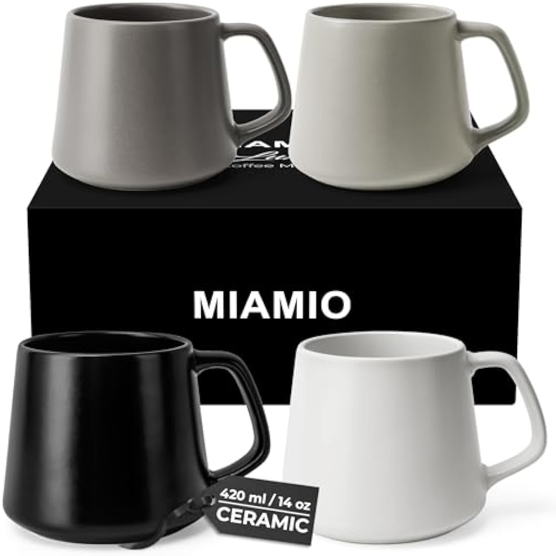 MIAMIO Ceramic Coffee Mugs Set of 4 | 420ml Stoneware Cups - Classic Pastel