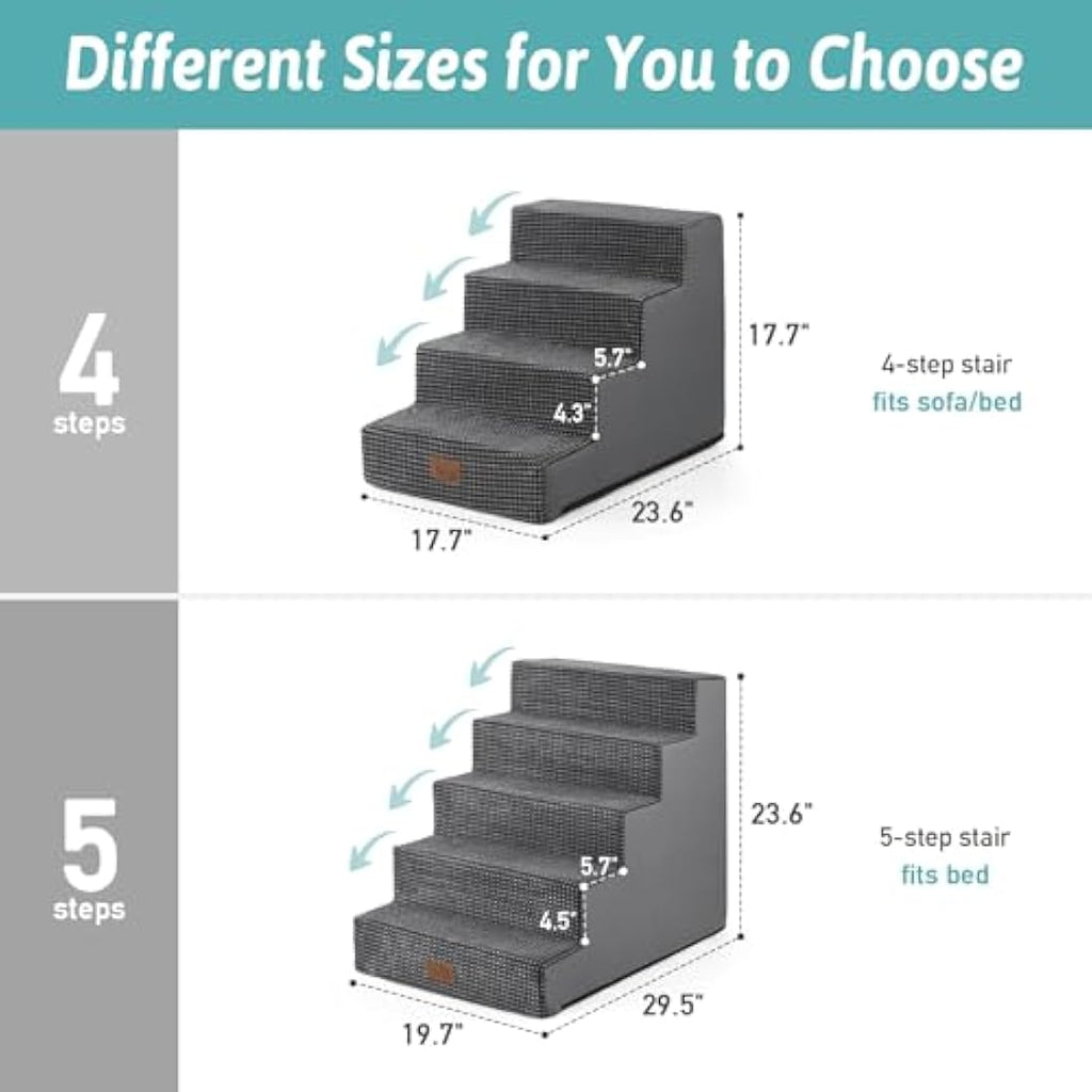 COZY KISS 4-Tier Foam Dog Stairs | Non-Slip Pet Steps for Small Dogs