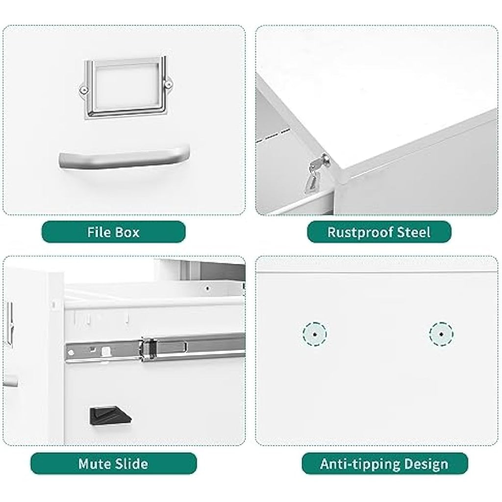 YITAHOME 3-Drawer Vertical File Cabinet | Lockable White Steel Storage
