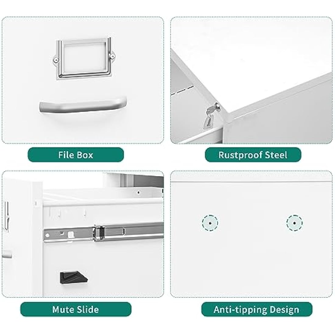YITAHOME 3-Drawer Vertical File Cabinet | Lockable White Steel Storage