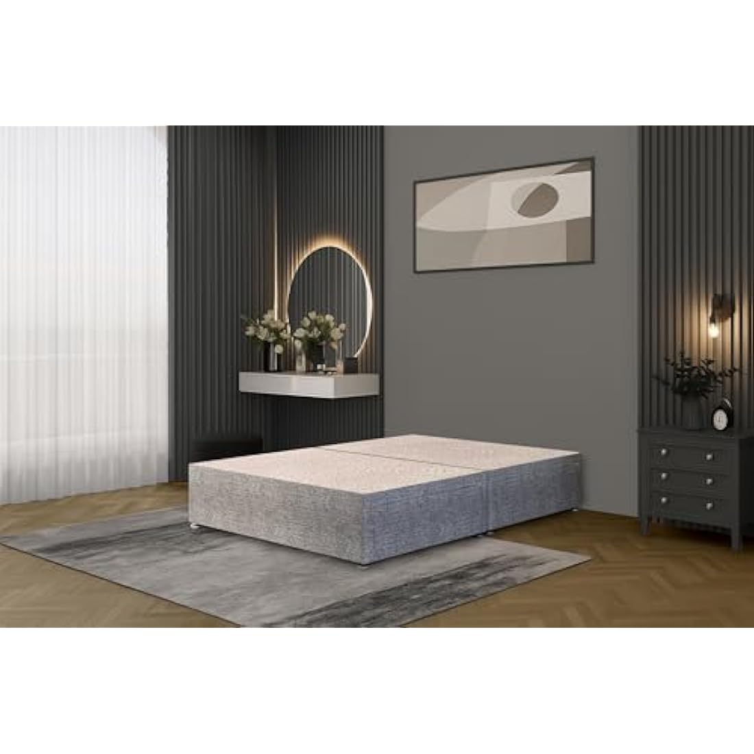 Jolof Store Tweed Gray Flexby Divan Bed Base with 2 Storage Drawers