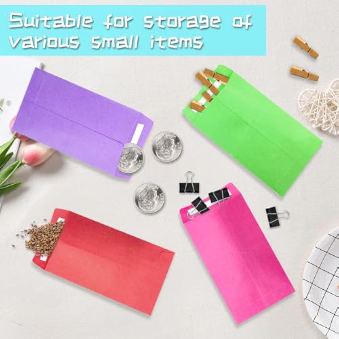 100Pcs Kraft Seed Envelopes | Self-Adhesive Mini Coin Packets