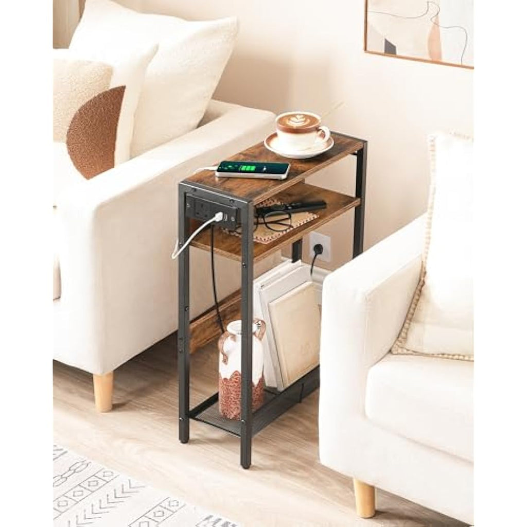 CHOEZON Narrow Side Table with Charging Station | Rustic End Table