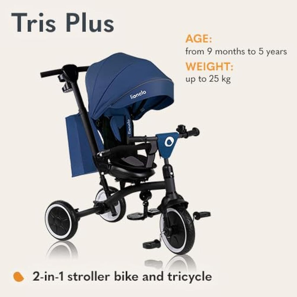Lionelo Tris Plus 2in1 Kids' Tricycle - 360° Swivel Seat Stroller Trike